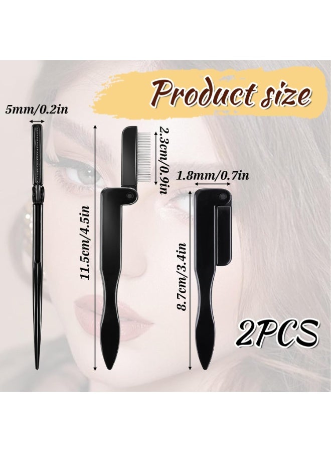 2 قطعة من مشط الرموش القابل للطي، أداة فصل الرموش، مشط الحواجب الأسود بأسنان معدنية، أداة فرشاة الرموش للرموش والحواجب. - Image 2