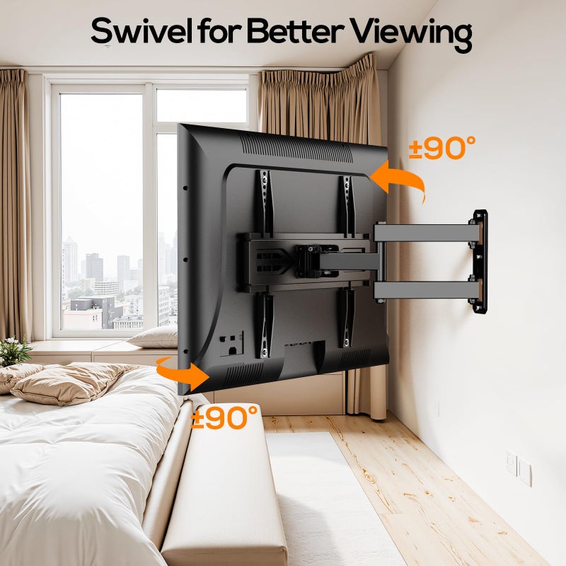 IWORKBOARD 40 43 50 55 inch Full Motion Corner TV Wall Mount for Most 32-65 inch Flat & Curved TVs, Articulating Swivel & Tilt TV Mount Bracket, up to 80 lbs,VESA 400x400mm, Single Stud Perfect Center - Image 2