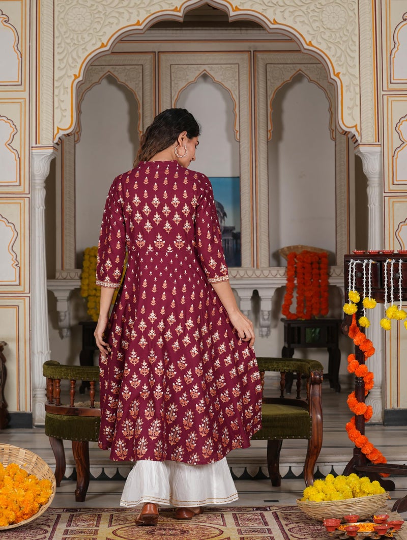 Yash Gallery Women's Rayon Floral Printed Regular Fit Anarkali Kurta for Women (1255YKMAROON_Maroon_XXXX-Large) - Image 4