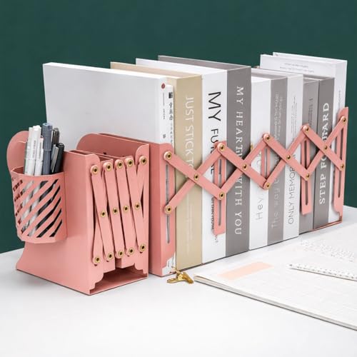 VOLO Expandable Desktop Bookend with Pen Holder – Adjustable Book Organizer, Book Stand and File Holder for Office Desk, Study Table, Pink - Image 5