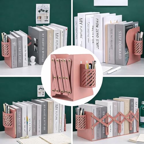 VOLO Expandable Desktop Bookend with Pen Holder – Adjustable Book Organizer, Book Stand and File Holder for Office Desk, Study Table, Pink - Image 4