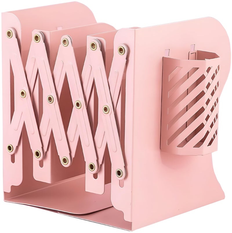 VOLO Expandable Desktop Bookend with Pen Holder – Adjustable Book Organizer, Book Stand and File Holder for Office Desk, Study Table, Pink - Image 1