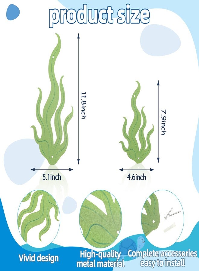 Shimeyao Set of 3 Metal Seaweed Wall Decor, Two 11.8 Inch and One 7.8 Inch Seaweed Wall Hanging for Bathroom, Beach House, Coastal Themed, Room, Colorful Seaside Decor(Green) - Image 2
