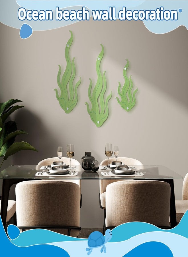 Shimeyao Set of 3 Metal Seaweed Wall Decor, Two 11.8 Inch and One 7.8 Inch Seaweed Wall Hanging for Bathroom, Beach House, Coastal Themed, Room, Colorful Seaside Decor(Green) - Image 5