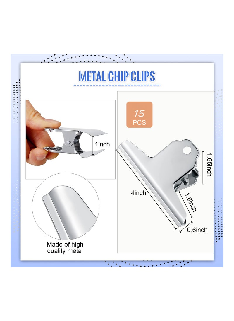 Generic - 15 Pcs 4-Inch Large Bulldog Clips - Silver Metal Binder Clips for Paper, Food Bags, Bulletin Boards, Photos, and Money - Ideal for Home, Office, and School Supplies. - Image 1