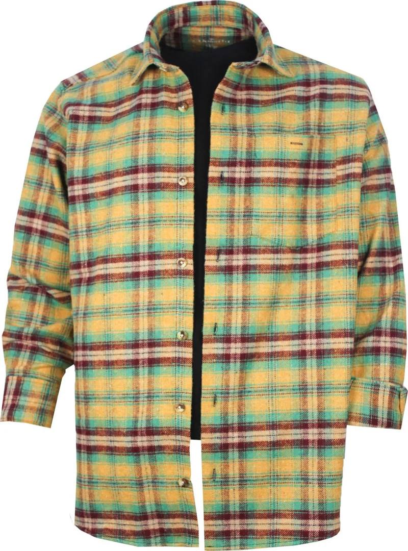 فاريتا Men's Gold Green Single Pocket Long Sleeve Winter Classic Cut Plaid Lumberjack Shirt