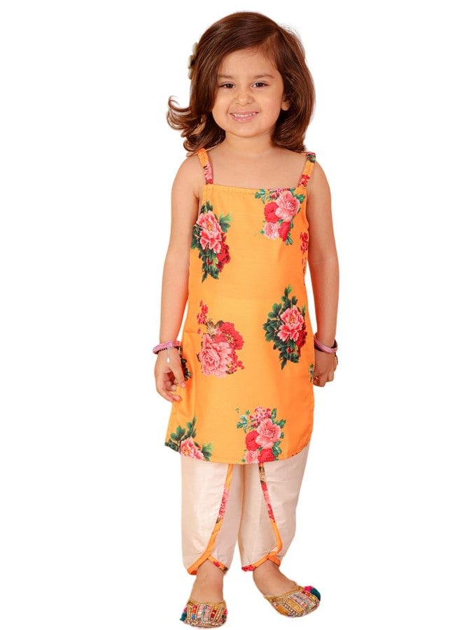 Jongen en Meisje Girl's Multicolor-Base-Yellow Cotton Blend Kurta and Dhoti Set (16 (12-18 Months)) - Image 1