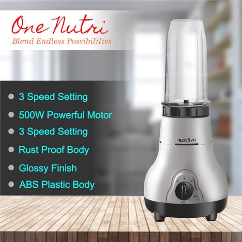 ACTIVA Easy Mix Nutri Mixer Grinder 500W with 2 Jars for Smoothies, Chutney & Shakes, Shock Proof ABS Body, Nano Grinding Technology, 2 Years Warranty - Image 5