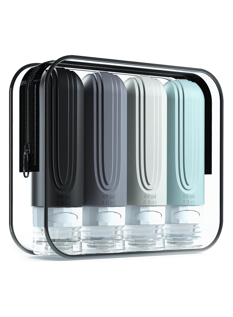 YelaJoy Travel Bottles for Toiletries, Tsa Approved 3oz Travel Size Containers BPA Free Leak Proof Refillable Liquid Silicone Squeezable Travel Accessories for Shampoo Conditioner Lotion (4 Pack) - Image 1