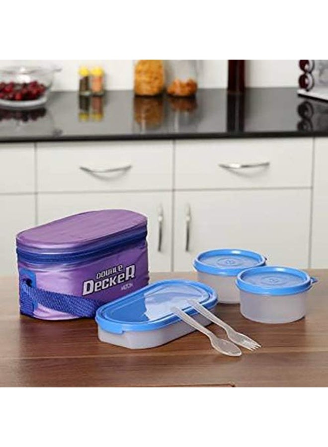 Softline Double Decker Lunch Box Set of 3 (450 ml, 280 ml, 280 ml) Purple