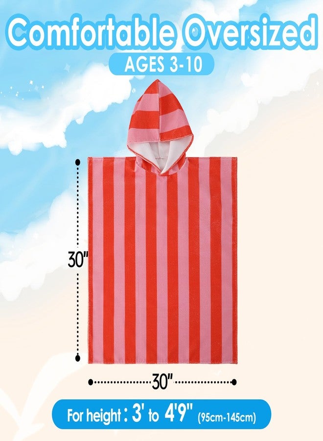 MONOBLANKS Striped Hooded Towels for Kids, 30" x 30" Soft Absorbent Beach Poncho Towel for 3-10 Years Boys Girls, Perfect for Pool Swimming, Bath, Beach (Pink-Orange) - Image 3