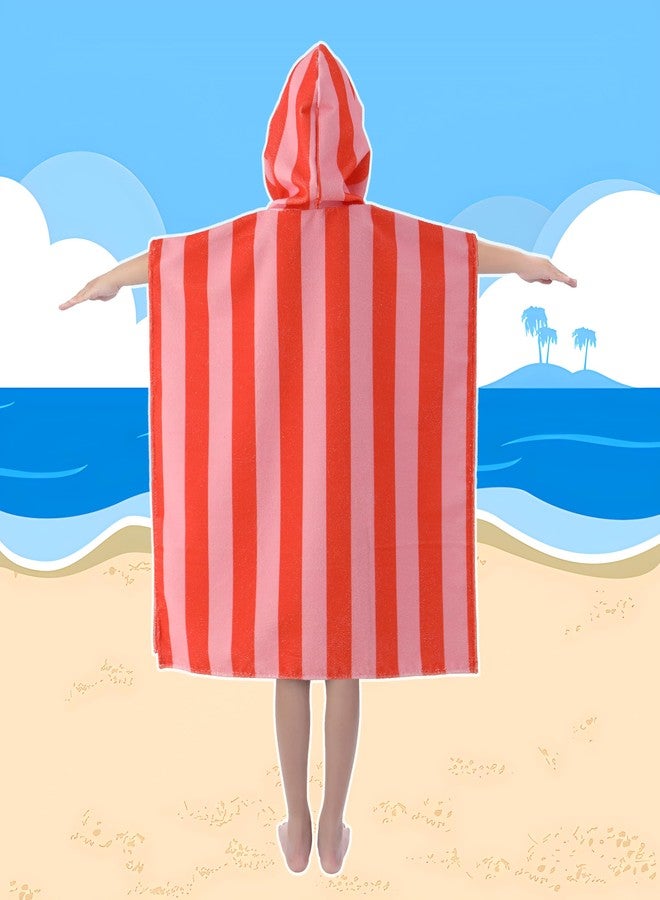 MONOBLANKS Striped Hooded Towels for Kids, 30" x 30" Soft Absorbent Beach Poncho Towel for 3-10 Years Boys Girls, Perfect for Pool Swimming, Bath, Beach (Pink-Orange) - Image 5