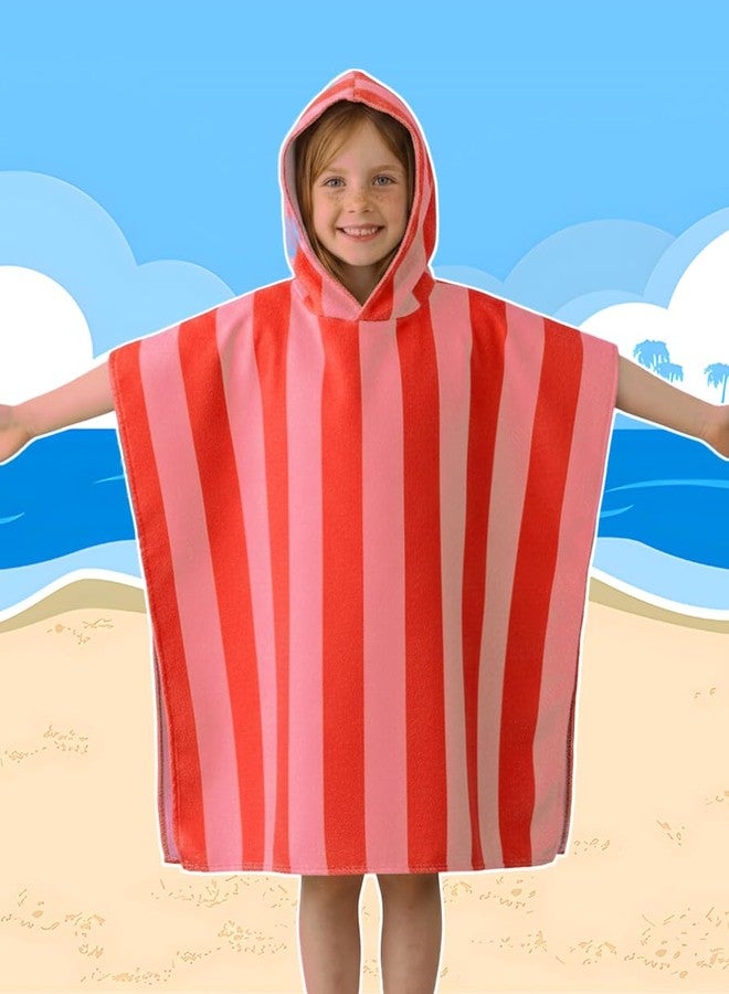 MONOBLANKS Striped Hooded Towels for Kids, 30" x 30" Soft Absorbent Beach Poncho Towel for 3-10 Years Boys Girls, Perfect for Pool Swimming, Bath, Beach (Pink-Orange) - Image 4