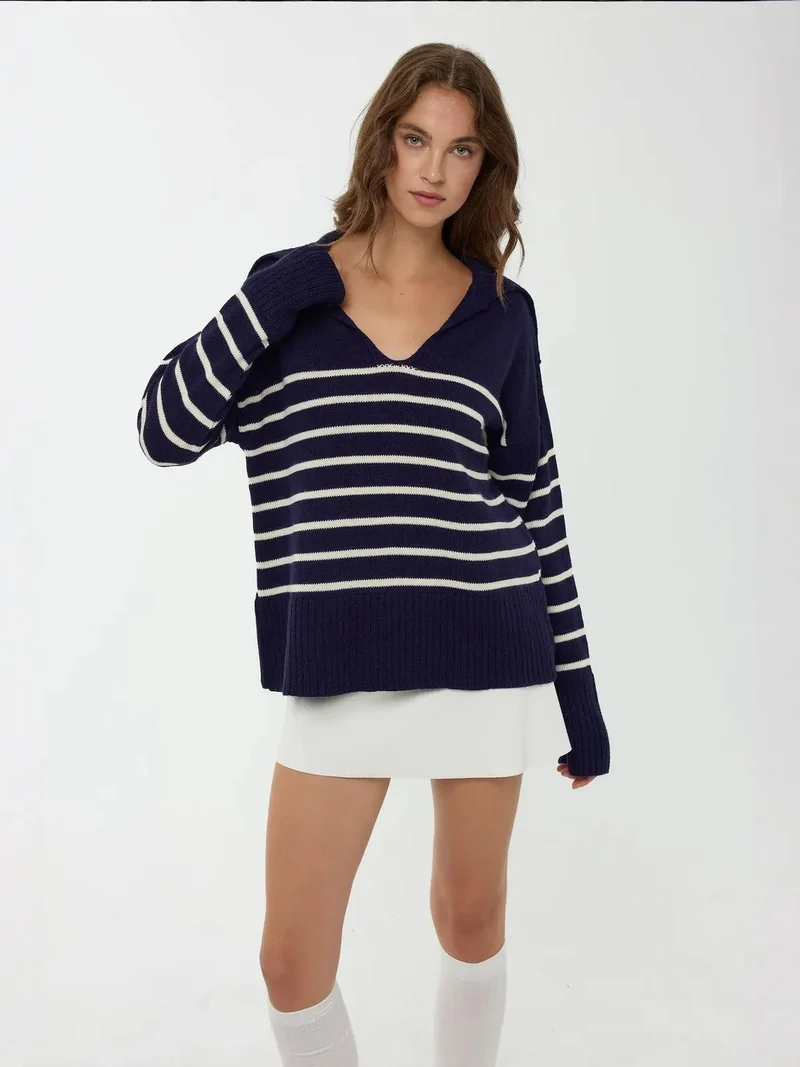 HICCUP Striped V-Neck Sweater