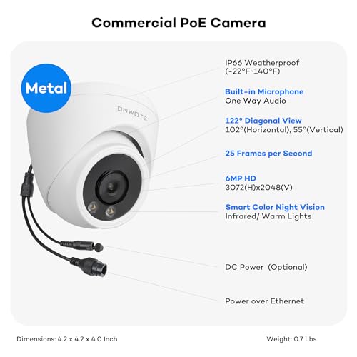 ONWOTE 8 Channel NVR PoE Security Camera System, 4X 6MP Wired Outdoor IP Cameras, AI Human Vehicle Detection Tigger Color Night Vision, 122° FoV, 8CH 4K 8MP NVR 2TB, CCTV Kit for Home Businesses - Image 5