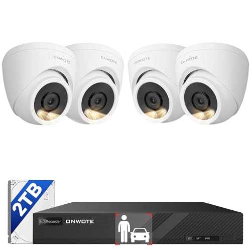 ONWOTE 8 Channel NVR PoE Security Camera System, 4X 6MP Wired Outdoor IP Cameras, AI Human Vehicle Detection Tigger Color Night Vision, 122° FoV, 8CH 4K 8MP NVR 2TB, CCTV Kit for Home Businesses - Image 1