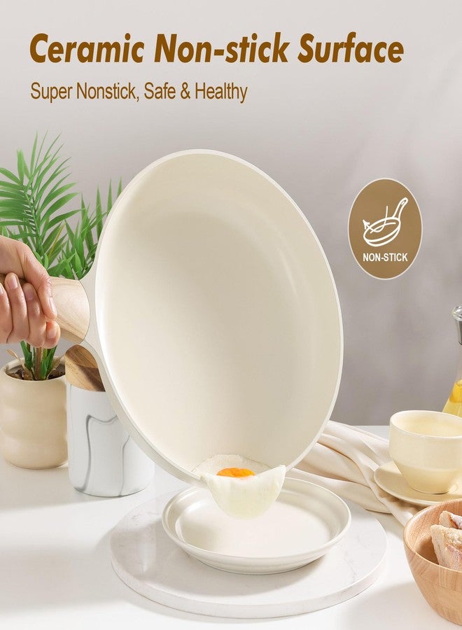 SENSARTE Ceramic Nonstick Frying Pan Skillet 9.5Inch Non Stick Omelette Pans, Non-toxic Healthy Kitchen Cooking Chef's Pan, Free of Intentionally Added PFOA/PFAS/PTFE, Induction Compatible, White - Image 2