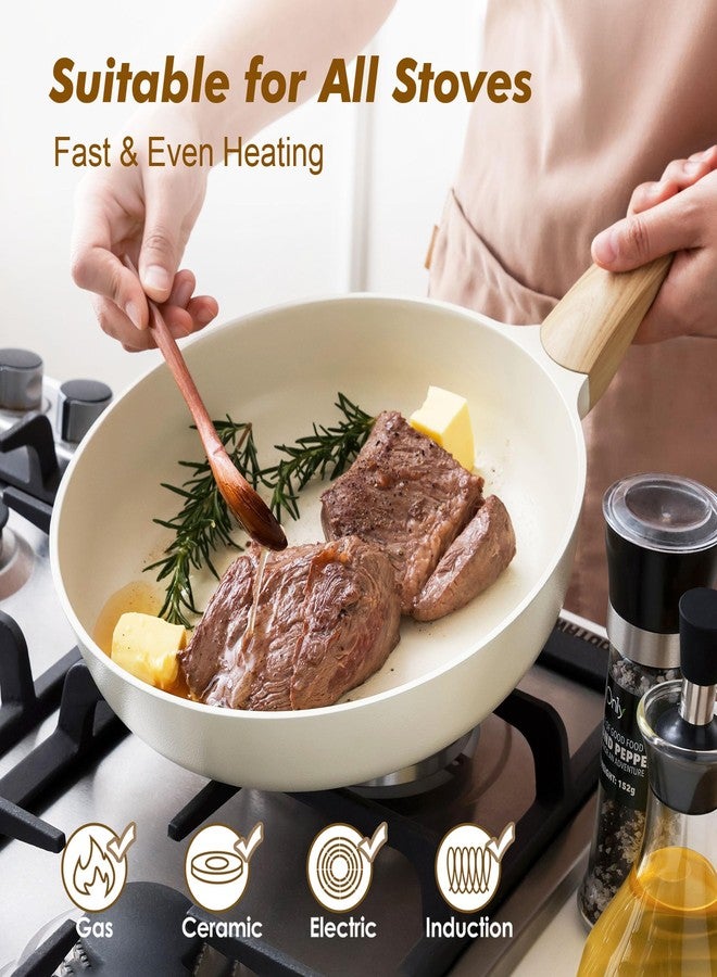 SENSARTE Ceramic Nonstick Frying Pan Skillet 9.5Inch Non Stick Omelette Pans, Non-toxic Healthy Kitchen Cooking Chef's Pan, Free of Intentionally Added PFOA/PFAS/PTFE, Induction Compatible, White - Image 3