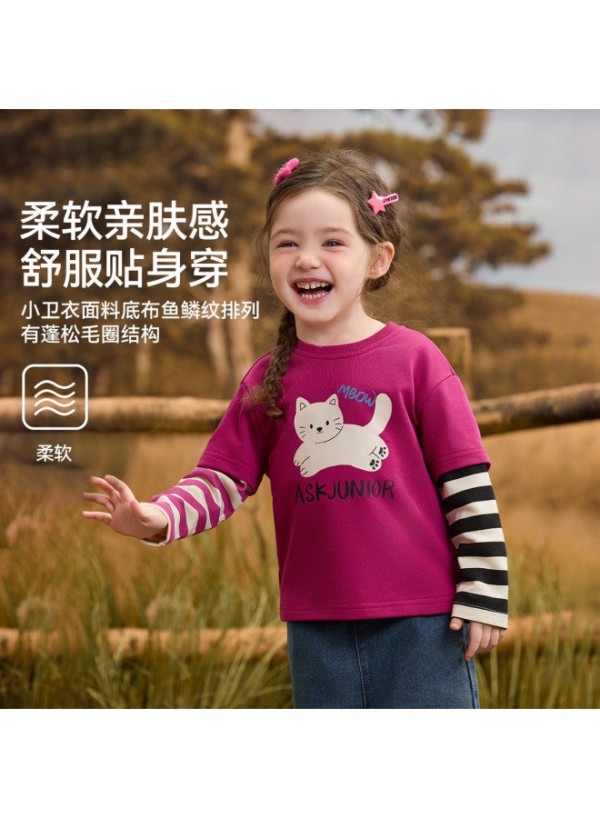ASK JUNIOR زي رأس السنة الجديدة] [أسلوب قطعتين] تي شيرت أطفال بأكمام طويلة خريف للأطفال بلوك ألوان أساسي للبنات لطيف - Image 3