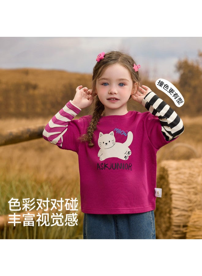 ASK JUNIOR زي رأس السنة الجديدة] [أسلوب قطعتين] تي شيرت أطفال بأكمام طويلة خريف للأطفال بلوك ألوان أساسي للبنات لطيف - Image 4