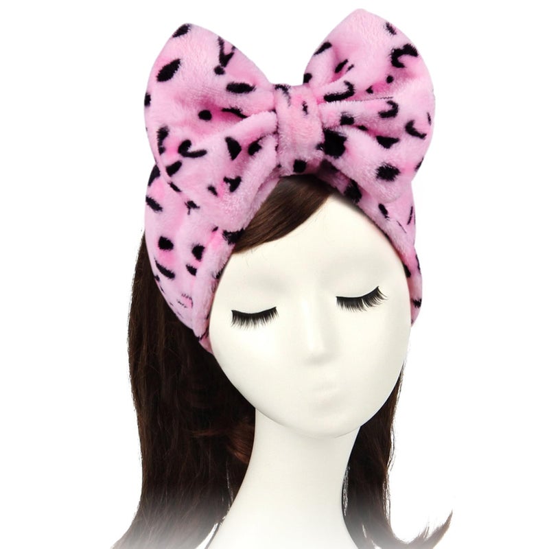 Shintop Women Fashion Lovely Soft Carol Fleece Bowknot Bow Makeup Cosmetic Shower Elastic Hair Band Hairlace Headband Pink