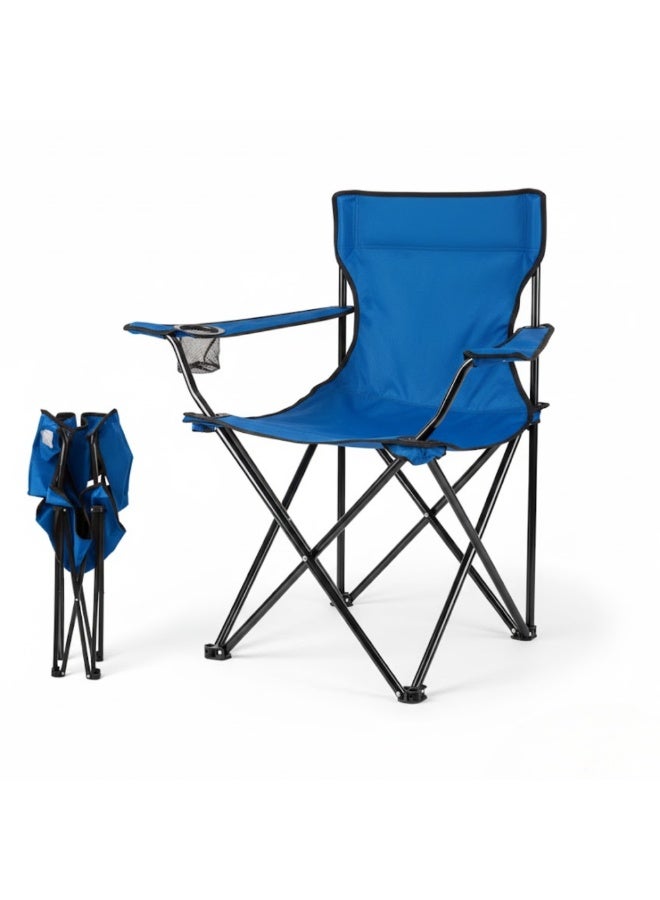DORMICO Portable Folding Camping Chair with Cup Holder – Lightweight Collapsible Outdoor Chair for Beach, Camping, Sports & Festivals, Metal Frame, Standard Size (Blue) - Image 1