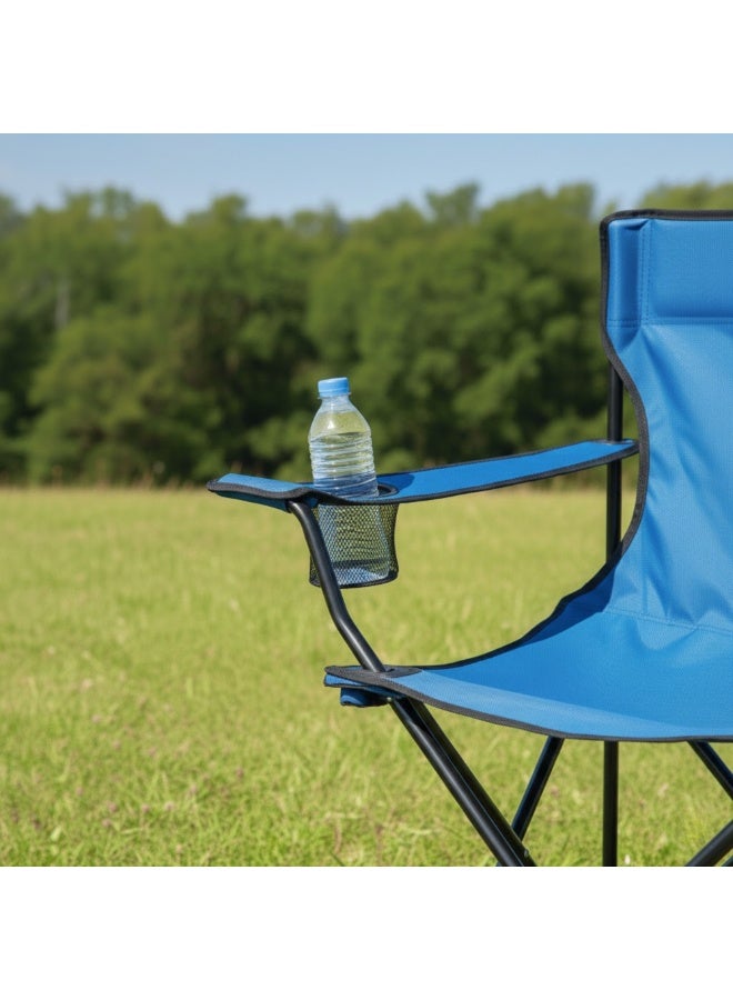 DORMICO Portable Folding Camping Chair with Cup Holder – Lightweight Collapsible Outdoor Chair for Beach, Camping, Sports & Festivals, Metal Frame, Standard Size (Blue) - Image 3