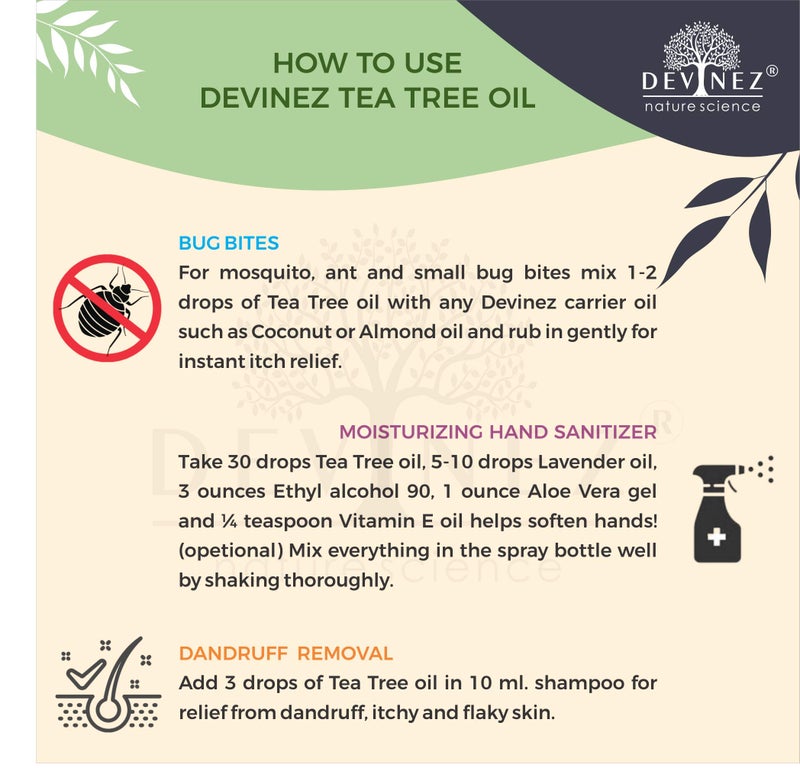 Devinez Tea Tree (Australian) Essential Oil - 50ml, (NABL & IFRA Certified) - 100% Pure Natural & Undiluted Therapeutic grade in Glass Bottle - for Hair care, Pimples, Acne, Scars, Skin, Face & Anti-Dandruff - Image 5