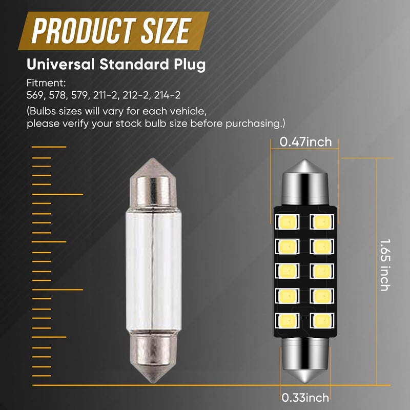 Audak Festoon LED Bulb 42mm 2835 10SMD Canbus Error Free Fit for Interior Dome Map Lights Door Courtesy Lights Trunk Lights License Plate Lights (Pack of 4) - Image 4