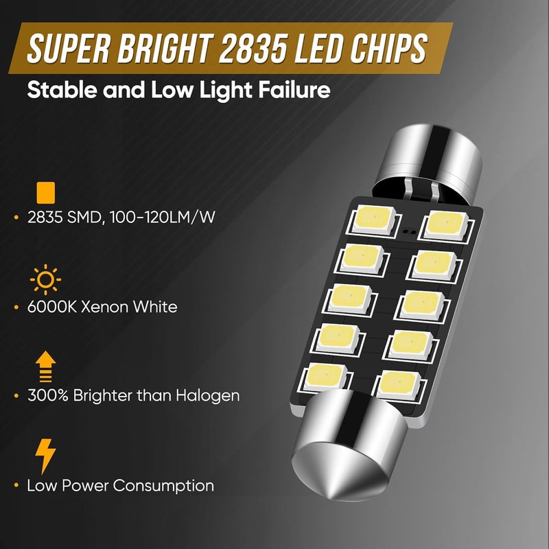 Audak Festoon LED Bulb 42mm 2835 10SMD Canbus Error Free Fit for Interior Dome Map Lights Door Courtesy Lights Trunk Lights License Plate Lights (Pack of 4) - Image 3