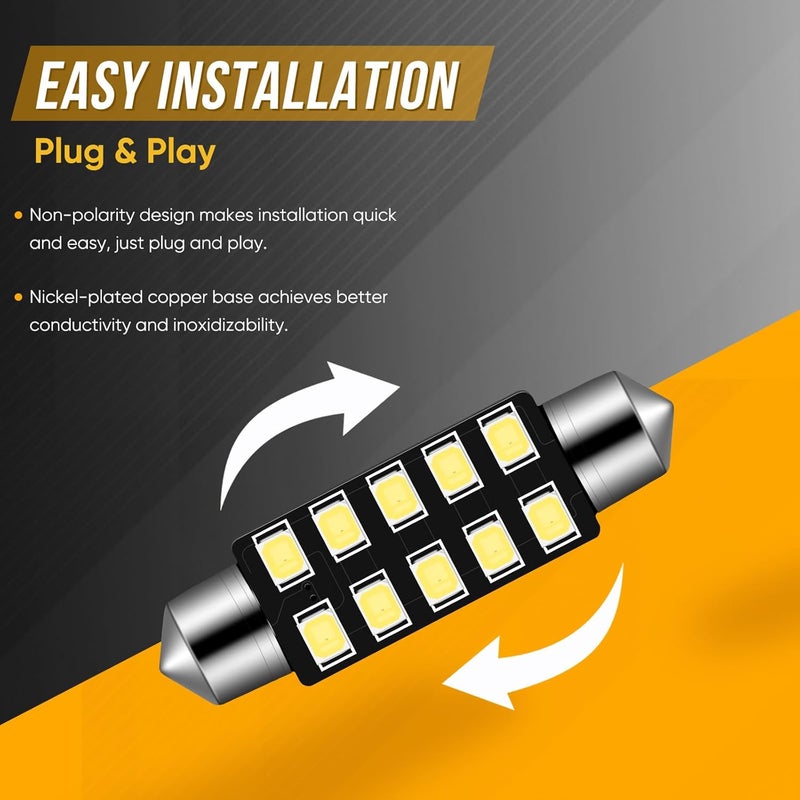 Audak Festoon LED Bulb 42mm 2835 10SMD Canbus Error Free Fit for Interior Dome Map Lights Door Courtesy Lights Trunk Lights License Plate Lights (Pack of 4) - Image 5