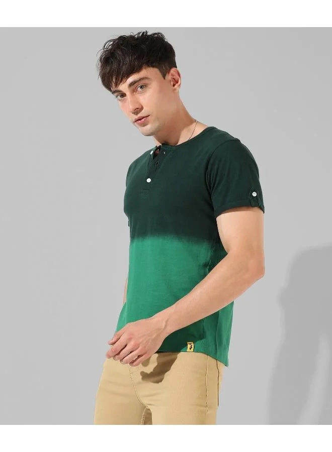 CAHOOT  Men's Colourblocked Aqua Regular Fit Casual T-Shirt for Men | Best Price UAE