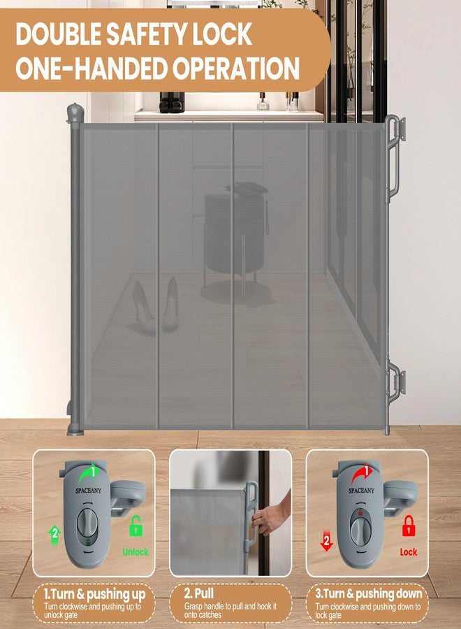 SPACEANY Reinforced Retractable Baby Gate, Mesh Dog Gate, Child Safety Gate for Doorways, Stairs, Hallways, Indoor/Outdoor, Wide Openings -33.5" Tall, Width up to 55" Gray - Image 5