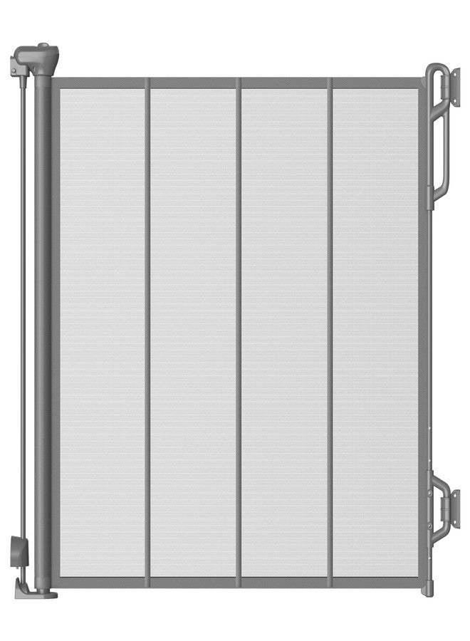 SPACEANY Reinforced Retractable Baby Gate, Mesh Dog Gate, Child Safety Gate for Doorways, Stairs, Hallways, Indoor/Outdoor, Wide Openings -33.5" Tall, Width up to 55" Gray - Image 1