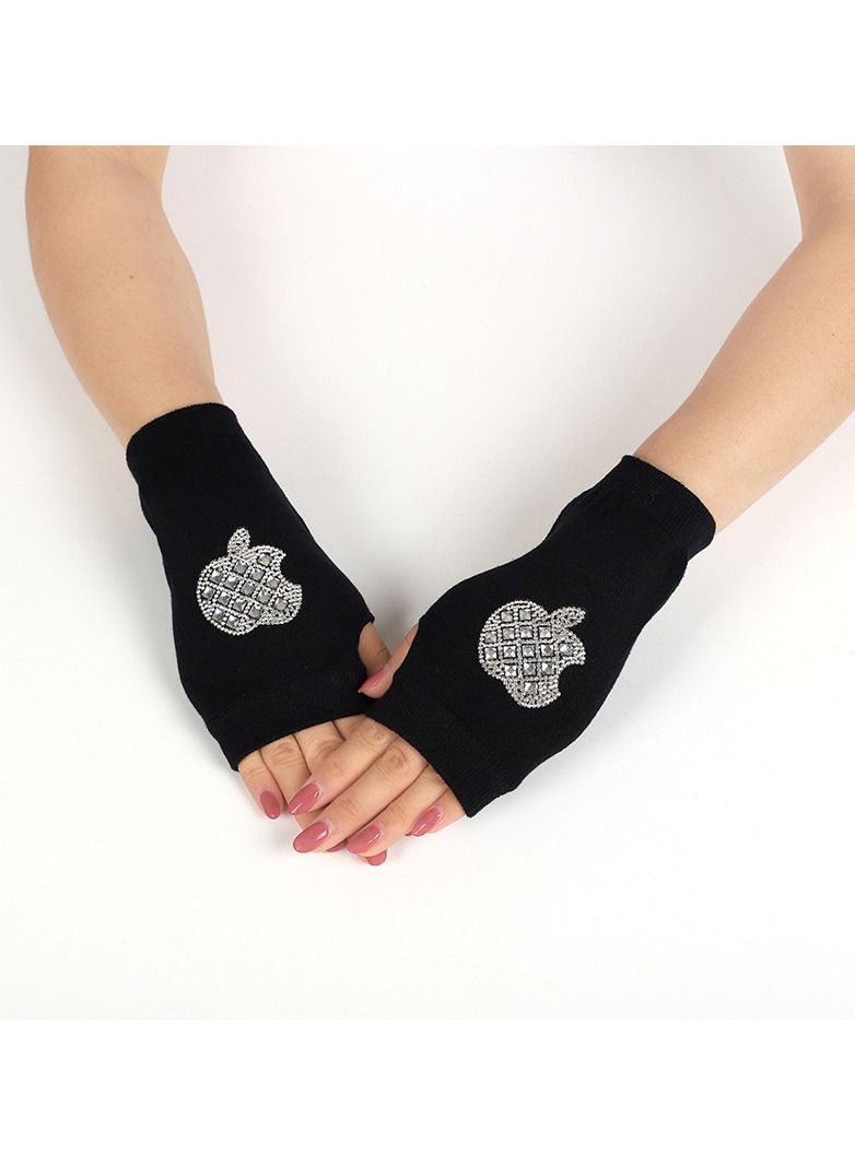 Loquat Fingerless Knit Printed Gloves 