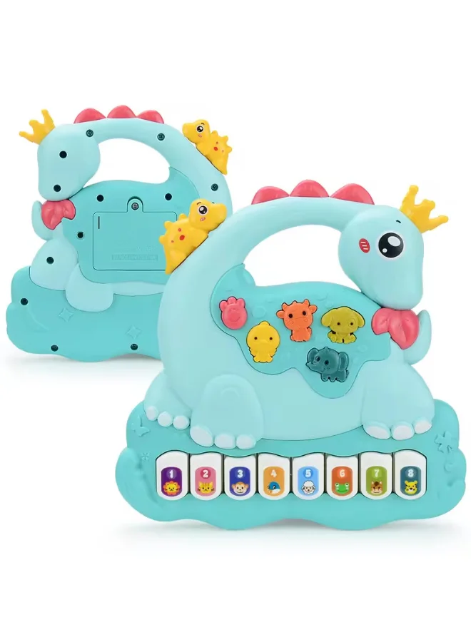 تولي بيانو موسيقي للأطفال على شكل ديناصور مع أزرار حيوانات – لعبة تعليمية بالصوت والضوء للأطفال الصغار