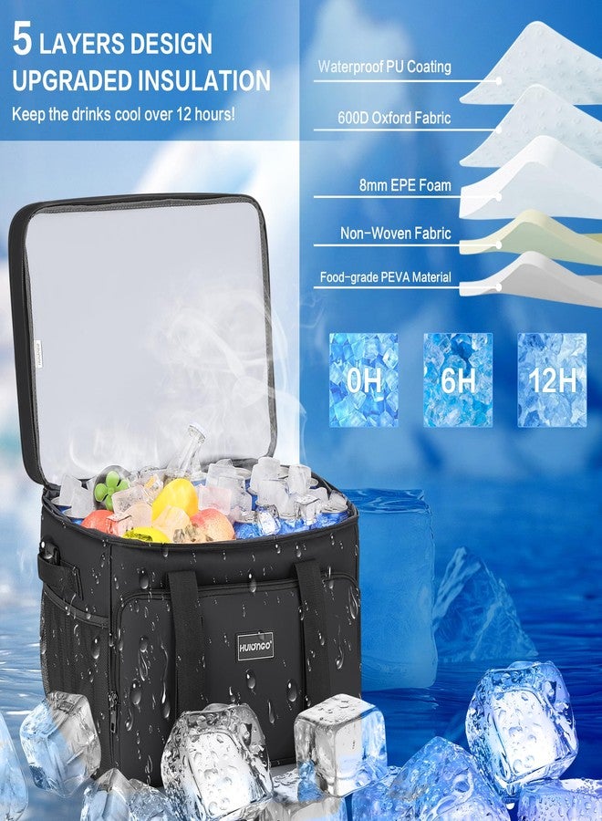 Hulongo Insulated Soft Cooler Bag，Large Ice Coolers Soft Sided Ice Chest for Beach, Camping, Car, Collapsible and Portable, 42L, 60Cans, Black - Image 3