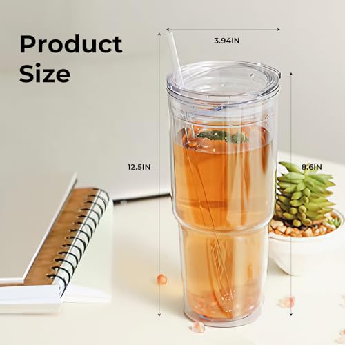 MEWAY 30oz/2 pcs Classic Insulated Tumblers,Double Wall Acrylic Tumbler with Lid，Reusable Plastic Insulated Tumblers with Straw，for cold drinks, sand ice, whatever you like(transparent,2 pack) - Image 4