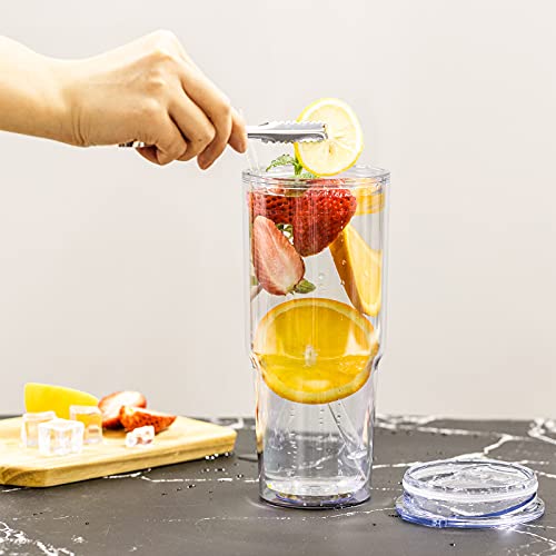 MEWAY 30oz/2 pcs Classic Insulated Tumblers,Double Wall Acrylic Tumbler with Lid，Reusable Plastic Insulated Tumblers with Straw，for cold drinks, sand ice, whatever you like(transparent,2 pack) - Image 5