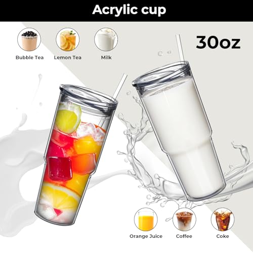 MEWAY 30oz/2 pcs Classic Insulated Tumblers,Double Wall Acrylic Tumbler with Lid，Reusable Plastic Insulated Tumblers with Straw，for cold drinks, sand ice, whatever you like(transparent,2 pack) - Image 3