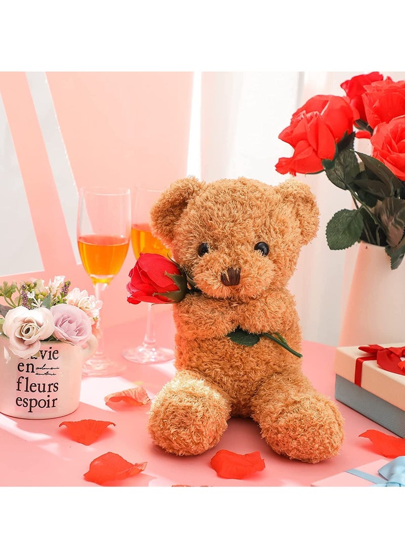 SYOSI Plush Stuffed Animal Bear with Rose Funny C ute Stuffed Animal Plush Valen tine's Day Gifts for Kids Toddler Girlfriend Mother's Day, 11.8 Inches (Brown)  - Image 1