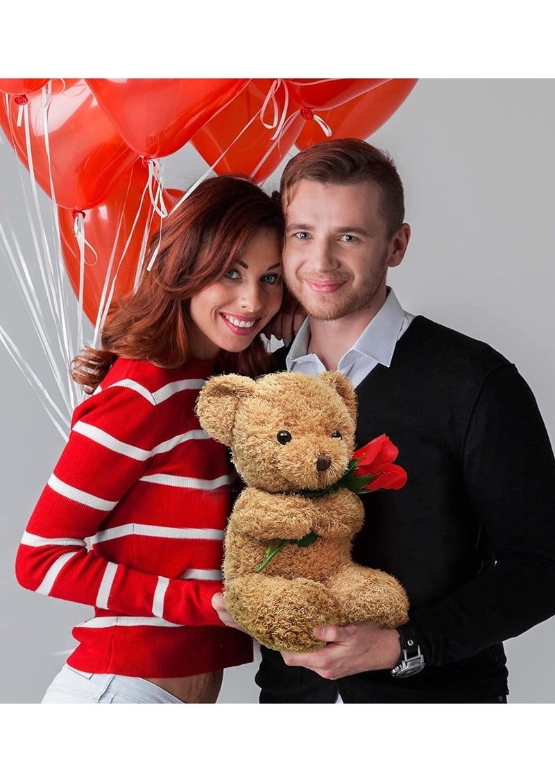 SYOSI Plush Stuffed Animal Bear with Rose Funny C ute Stuffed Animal Plush Valen tine's Day Gifts for Kids Toddler Girlfriend Mother's Day, 11.8 Inches (Brown)  - Image 3
