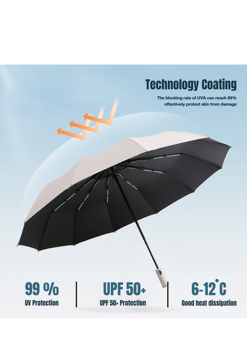 150cm Large Umbrella, Fully Automatic Sunblock Umbrella, 12 Thick Fiberglass Ribs, Black Coated Surface with 99% UV Protection, Wind and Rain Protection, Pink  - Image 2