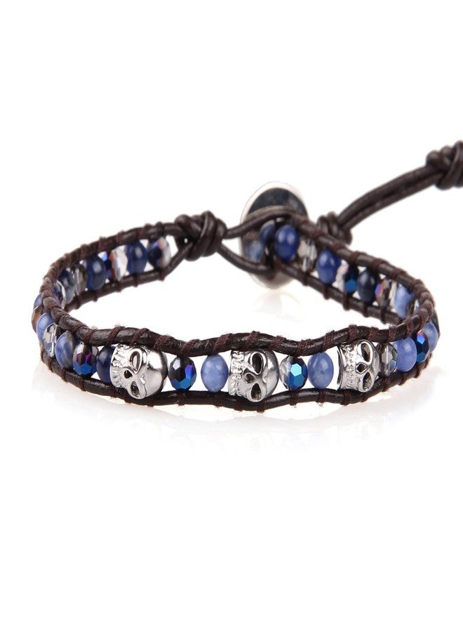 KELITCH New 925 Silver Skull Bracelets Leather Wrap Bracelet Agate Crystal Friendship Bracelets - Image 1