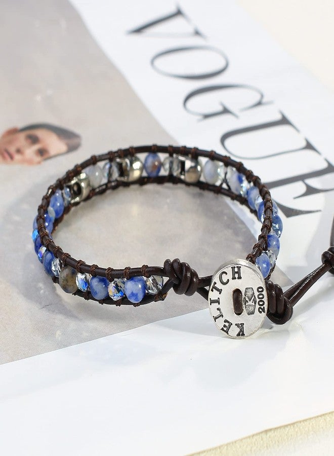 KELITCH New 925 Silver Skull Bracelets Leather Wrap Bracelet Agate Crystal Friendship Bracelets - Image 5