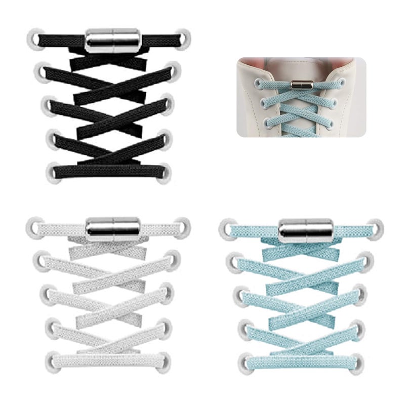 YUISI 3 Pairs No Tie Elastic Shoe Laces, Elastic Shoe Laces for Kids, Adult and elderly, Screw Capsule Shoe Clasp, Suitable for Sports Shoes, Casual Shoes, Hiking Shoes, Etc - Image 1