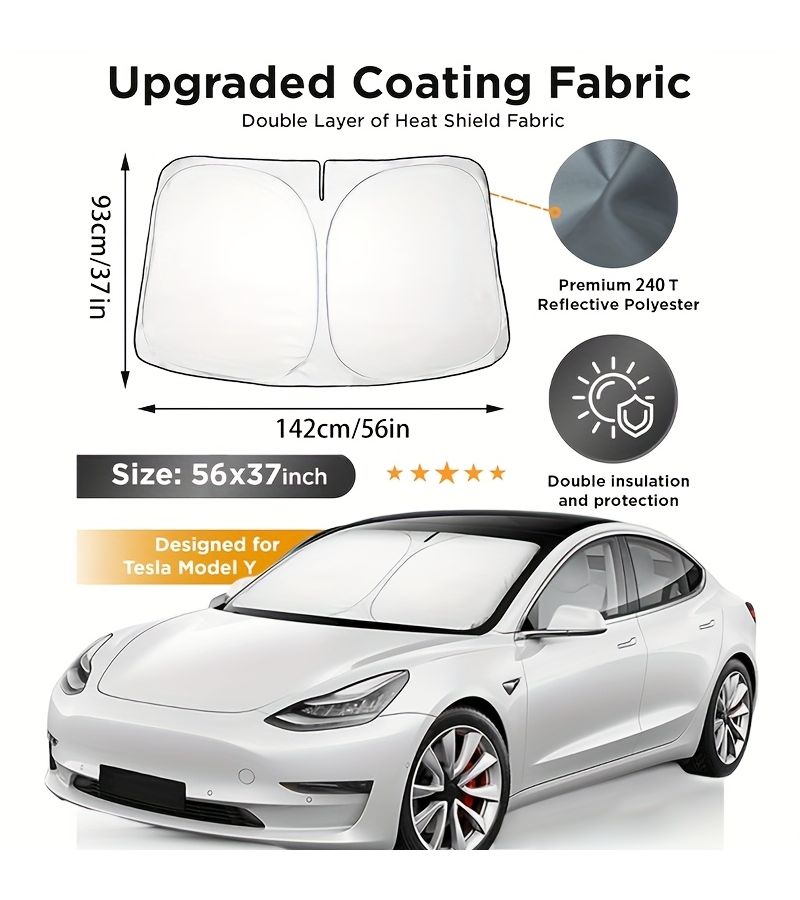 Car Sunshade 142x93cm UV Block Heat Shield for Tesla Model 3 Y S - Image 2