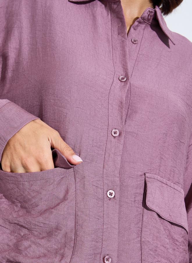 أميرة طقم محتشم قميص واسع وبنطال بساق عريضة - بنفسجي - Image 4