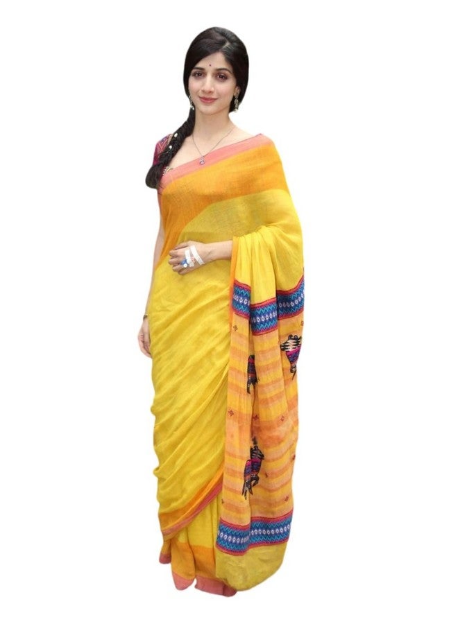 Sidhidata Sidhidata Women's Chanderi Cotton Printed Saree With With Unstitched Blouse Piece (Sanam Teri Kasam_Yellow_Free Size) - Image 1
