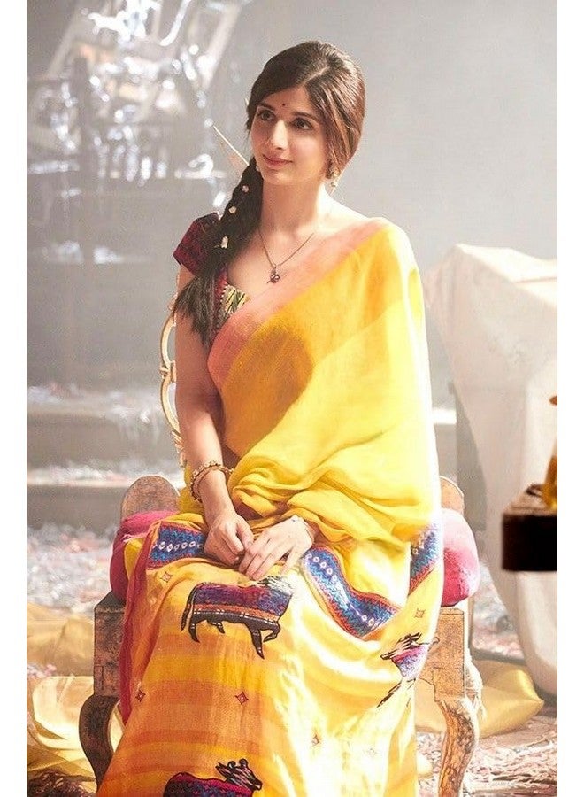 Sidhidata Sidhidata Women's Chanderi Cotton Printed Saree With With Unstitched Blouse Piece (Sanam Teri Kasam_Yellow_Free Size) - Image 2